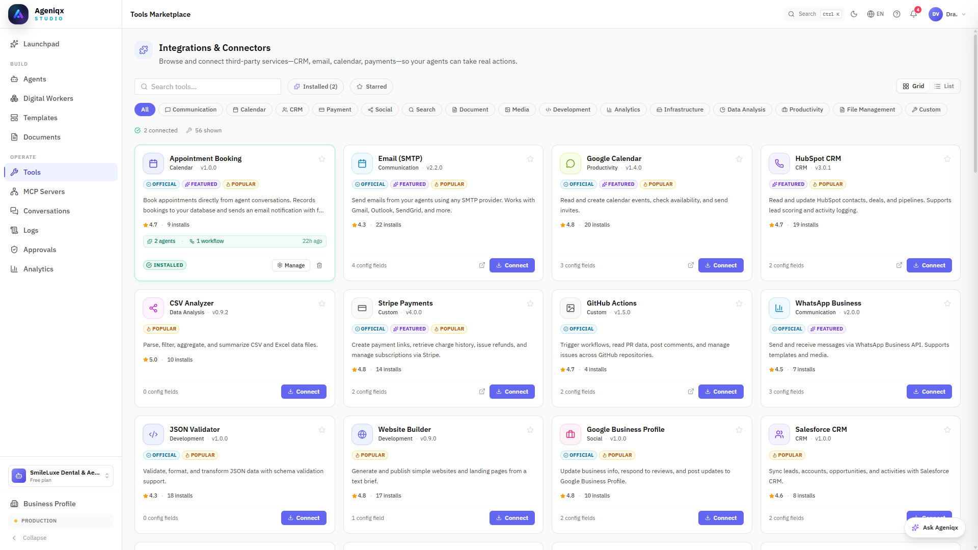 Marketplace de herramientas — 56 integraciones
