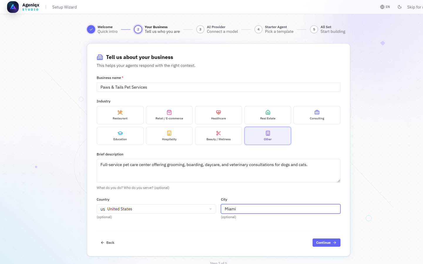Onboarding Step 2 — Business info
