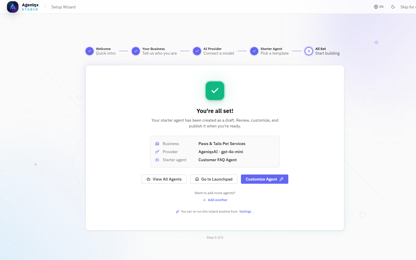 Onboarding Step 5 — Setup complete