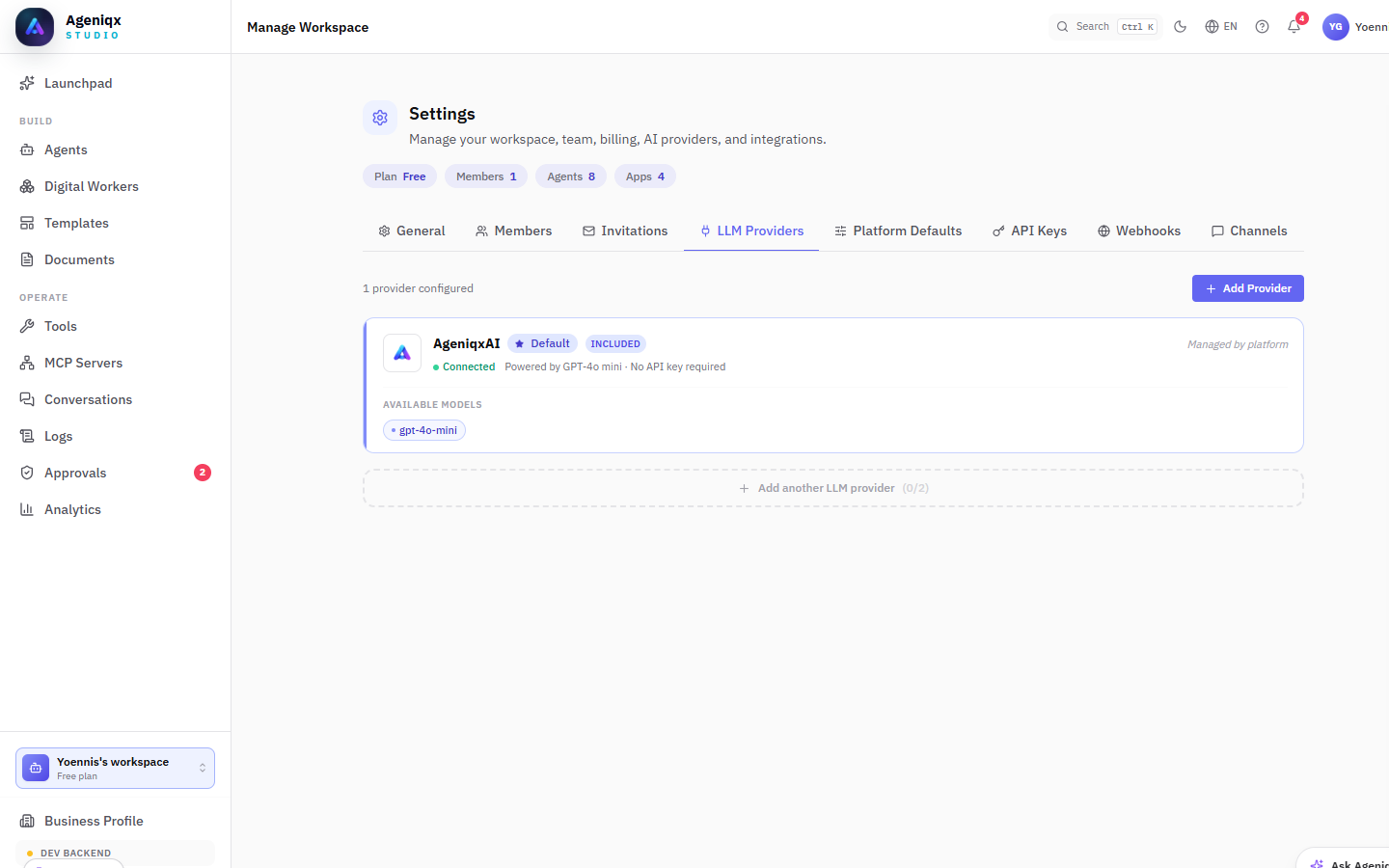 AI provider settings showing OpenAI, Anthropic, and Google Gemini configuration